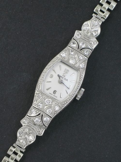 fig 1. LOVELY SOLID 18CT WHITE GOLD AND DIAMOND OMEGA ART DECO COCKTAIL WATCH C1920