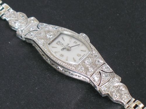 fig 2. LOVELY SOLID 18CT WHITE GOLD AND DIAMOND OMEGA ART DECO COCKTAIL WATCH C1920