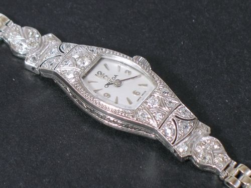 fig 4. LOVELY SOLID 18CT WHITE GOLD AND DIAMOND OMEGA ART DECO COCKTAIL WATCH C1920
