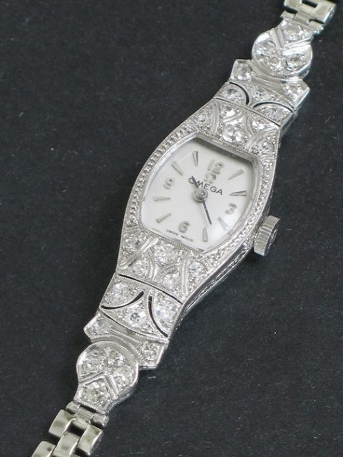 fig 5. LOVELY SOLID 18CT WHITE GOLD AND DIAMOND OMEGA ART DECO COCKTAIL WATCH C1920