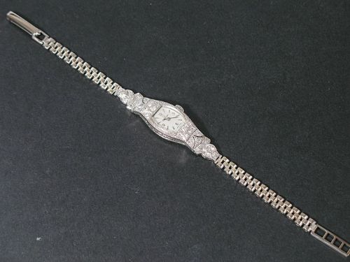 fig 6. LOVELY SOLID 18CT WHITE GOLD AND DIAMOND OMEGA ART DECO COCKTAIL WATCH C1920