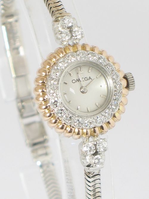 fig 2. STUNNING UNIQUE PLATINUM AND 18CT ROSE GOLD AND DIAMONDS OMEGA ART DECO LADIES COCKTAIL WATCH 1950