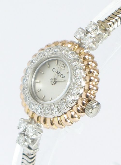 fig 3. STUNNING UNIQUE PLATINUM AND 18CT ROSE GOLD AND DIAMONDS OMEGA ART DECO LADIES COCKTAIL WATCH 1950