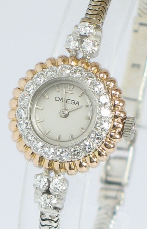 fig 4. STUNNING UNIQUE PLATINUM AND 18CT ROSE GOLD AND DIAMONDS OMEGA ART DECO LADIES COCKTAIL WATCH 1950