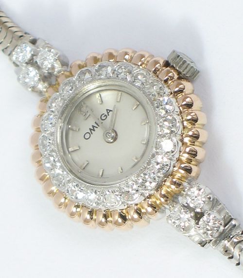 fig 5. STUNNING UNIQUE PLATINUM AND 18CT ROSE GOLD AND DIAMONDS OMEGA ART DECO LADIES COCKTAIL WATCH 1950