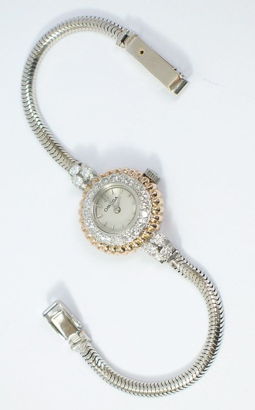 fig 6. STUNNING UNIQUE PLATINUM AND 18CT ROSE GOLD AND DIAMONDS OMEGA ART DECO LADIES COCKTAIL WATCH 1950
