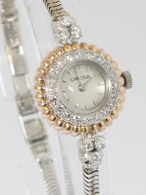 fig 7. STUNNING UNIQUE PLATINUM AND 18CT ROSE GOLD AND DIAMONDS OMEGA ART DECO LADIES COCKTAIL WATCH 1950