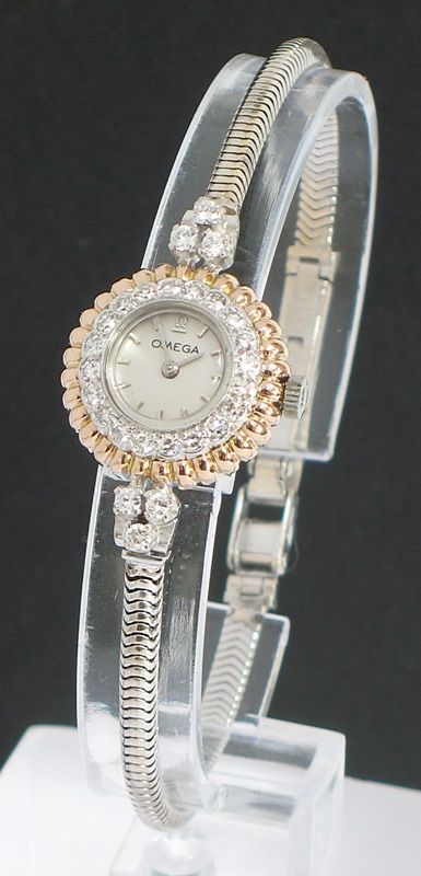 fig 8. STUNNING UNIQUE PLATINUM AND 18CT ROSE GOLD AND DIAMONDS OMEGA ART DECO LADIES COCKTAIL WATCH 1950