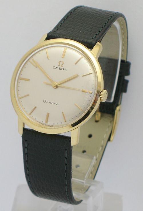 fig 1. SUPERB ORIGINAL SOLID 18CT GOLD OMEGA GENEVE MENS WATCH WITH BOX