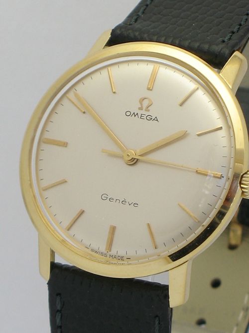 fig 2. SUPERB ORIGINAL SOLID 18CT GOLD OMEGA GENEVE MENS WATCH WITH BOX