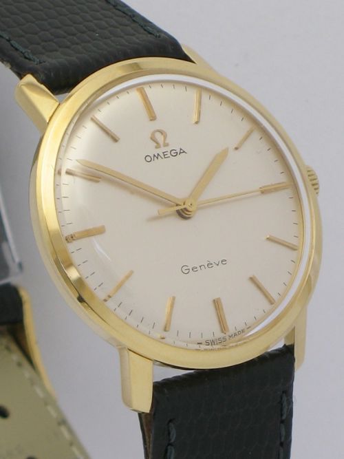 fig 3. SUPERB ORIGINAL SOLID 18CT GOLD OMEGA GENEVE MENS WATCH WITH BOX