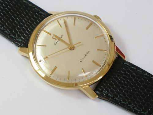 fig 4. SUPERB ORIGINAL SOLID 18CT GOLD OMEGA GENEVE MENS WATCH WITH BOX