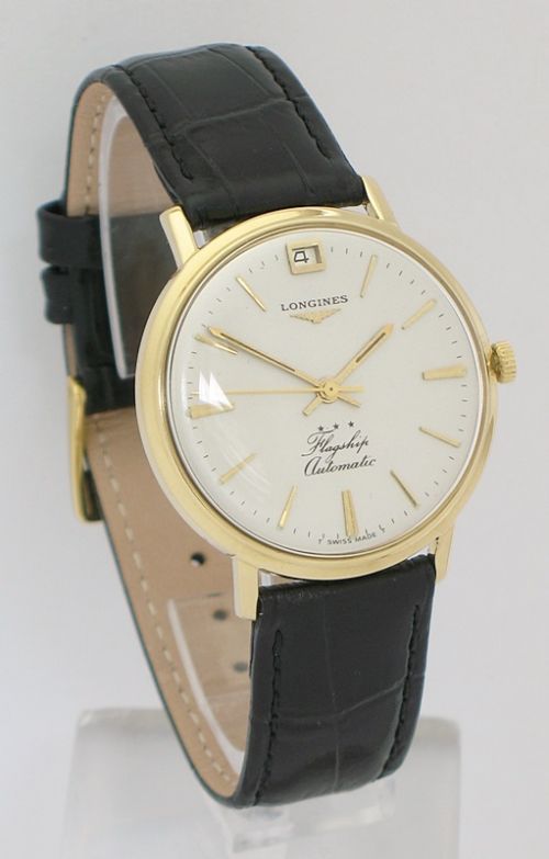 fig 1. 18ct 18k gold longines flagship calibre 341 automatic with date mens watch c1960
