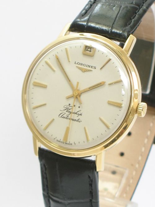 fig 2. 18ct 18k gold longines flagship calibre 341 automatic with date mens watch c1960