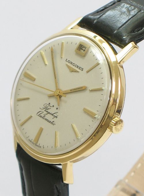 fig 3. 18ct 18k gold longines flagship calibre 341 automatic with date mens watch c1960
