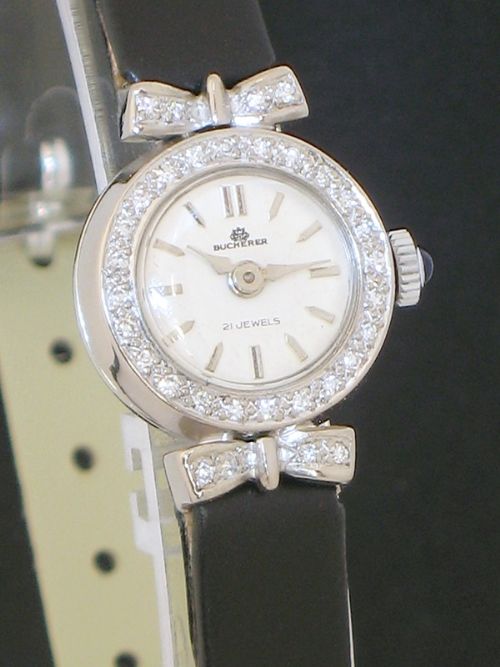 fig 1. VERY PRETTY SOLID 18CT WHITE GOLD AND DIAMOND LADIES COCKTAIL WATCH BY BUCHERER