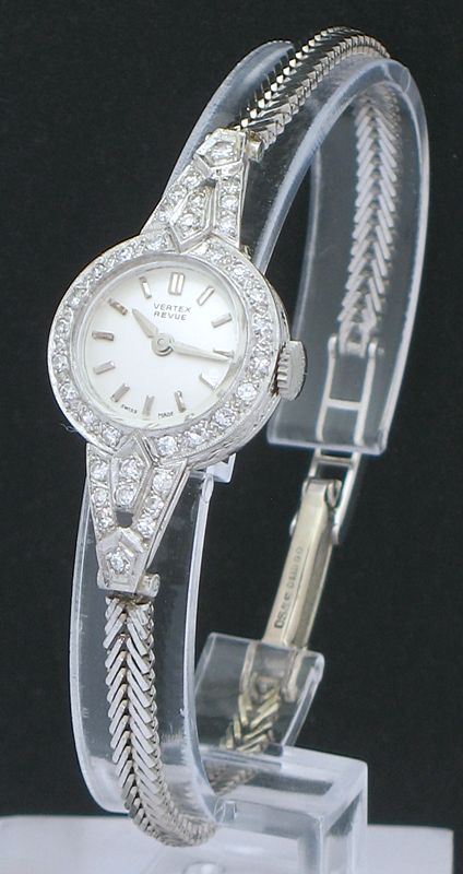 Stunning Platinum and Diamond Vertex Revue Art Deco Ladies Cocktail Watch C1950