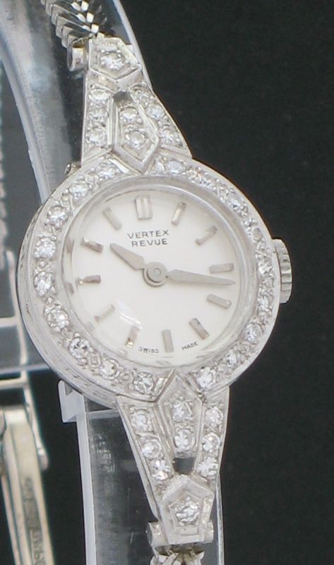 fig 3. STUNNING PLATINUM AND DIAMOND VERTEX REVUE ART DECO LADIES COCKTAIL WATCH C1950