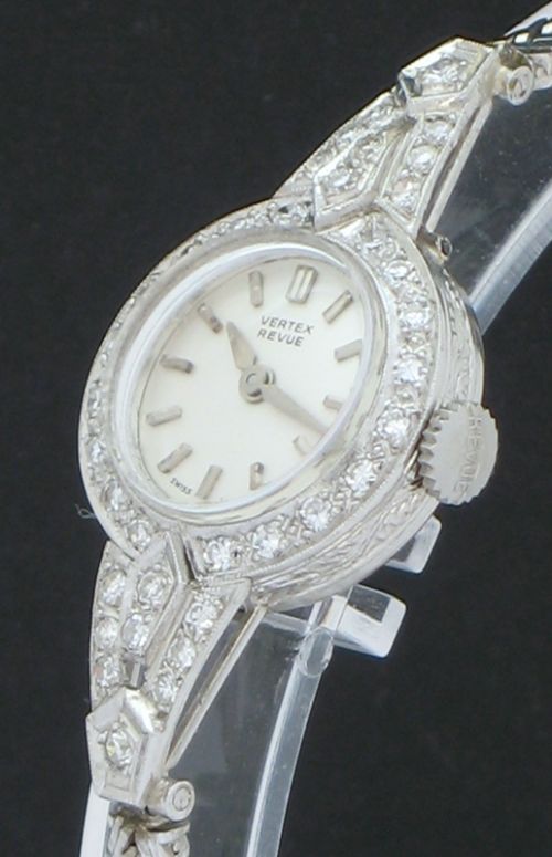 fig 4. STUNNING PLATINUM AND DIAMOND VERTEX REVUE ART DECO LADIES COCKTAIL WATCH C1950