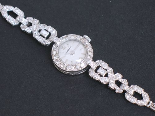 fig 2. DIVINE LONGINES PLATINUM AND DIAMOND ART DECO LADIES COCKTAIL WATCH C1940