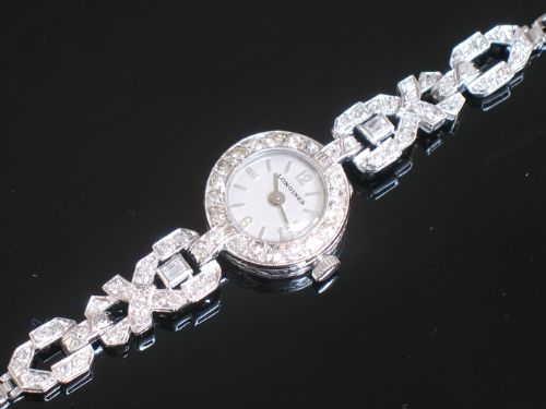 fig 3. DIVINE LONGINES PLATINUM AND DIAMOND ART DECO LADIES COCKTAIL WATCH C1940