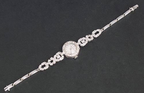 fig 4. DIVINE LONGINES PLATINUM AND DIAMOND ART DECO LADIES COCKTAIL WATCH C1940