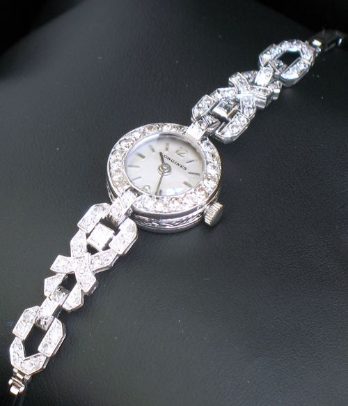 fig 6. DIVINE LONGINES PLATINUM AND DIAMOND ART DECO LADIES COCKTAIL WATCH C1940