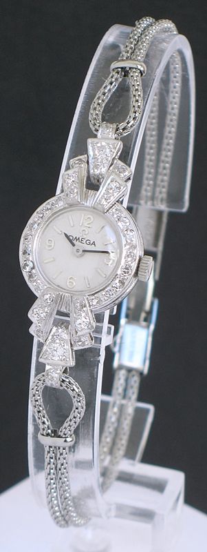 Very Pretty Omega Platinum and Diamond Ladies Cocktail Watch C1950
