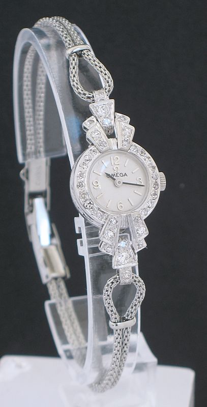 fig 1. VERY PRETTY OMEGA PLATINUM AND DIAMOND LADIES COCKTAIL WATCH C1950