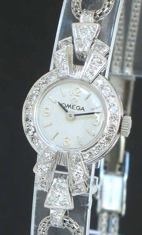 fig 2. VERY PRETTY OMEGA PLATINUM AND DIAMOND LADIES COCKTAIL WATCH C1950