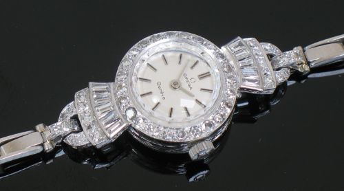 fig 7. BEAUTIFUL OMEGA GENEVE PLATINUM AND DIAMOND ART DECO LADIES COCKTAIL WATCH