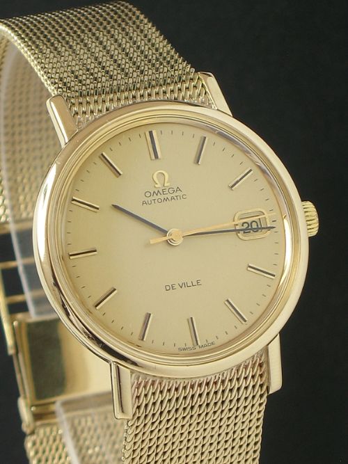 fig 3. STUNNING SOLID 9CT GOLD OMEGA DE VILLE AUTOMATIC WITH DATE MENS WATCH WITH ORIGINAL BOX