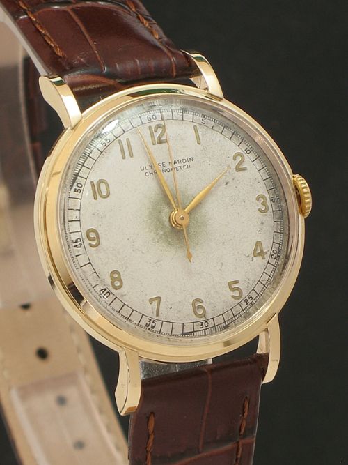 fig 4. EXTREMELY RARE SOLID 9CT GOLD ULYSSE NARDIN CHRONOMETER MENS WATCH C1955
