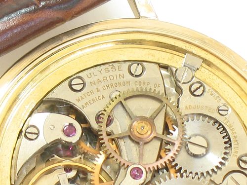 fig 6. EXTREMELY RARE SOLID 9CT GOLD ULYSSE NARDIN CHRONOMETER MENS WATCH C1955
