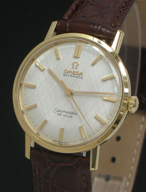 Outstanding Rare Mint Original Condition 18ct Gold Omega Seamaster De Ville Automatic Mens Watch with Inner and Outer Boxes