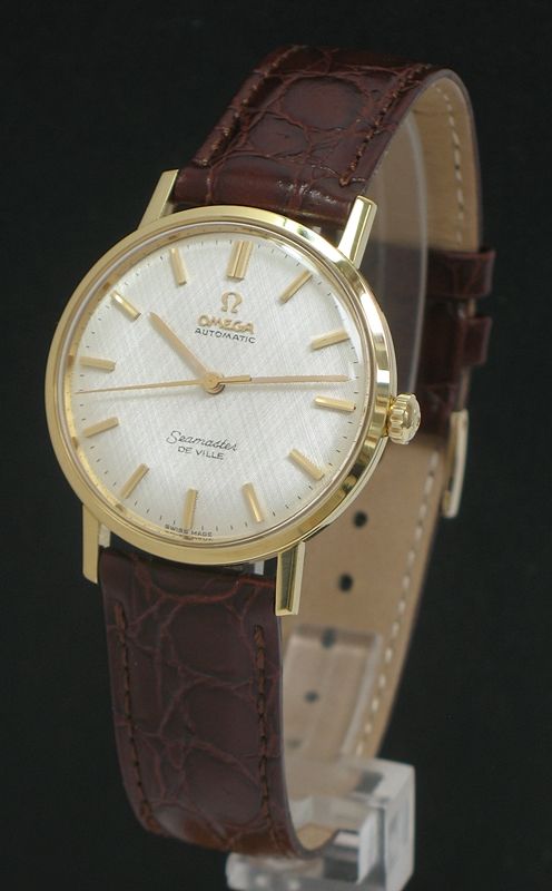 fig 1. OUTSTANDING RARE MINT ORIGINAL CONDITION 18ct GOLD OMEGA SEAMASTER DE VILLE AUTOMATIC MENS WATCH WITH INNER AND OUTER BOXES