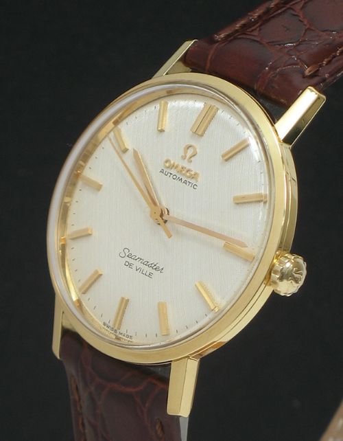 fig 2. OUTSTANDING RARE MINT ORIGINAL CONDITION 18ct GOLD OMEGA SEAMASTER DE VILLE AUTOMATIC MENS WATCH WITH INNER AND OUTER BOXES