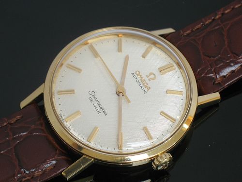 fig 3. OUTSTANDING RARE MINT ORIGINAL CONDITION 18ct GOLD OMEGA SEAMASTER DE VILLE AUTOMATIC MENS WATCH WITH INNER AND OUTER BOXES