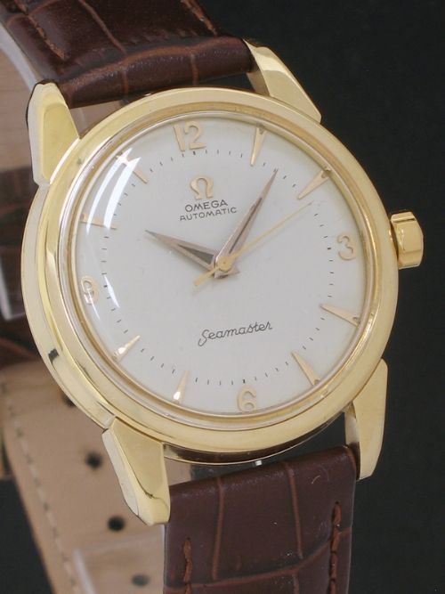 fig 2. STUNNING ORIGINAL SOLID 18CT 18K GOLD OMEGA SEAMASTER AUTOMATIC MENS WATCH WITH BOX C1959