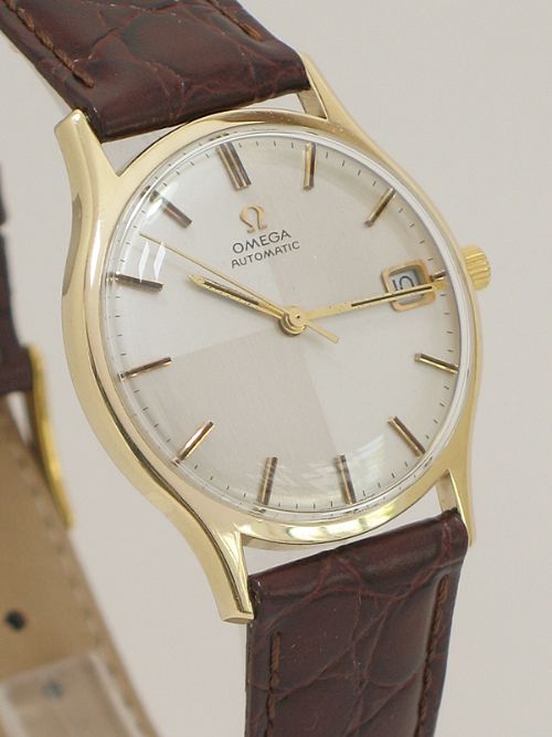 fig 1. SUPERB SOLID 9CT GOLD OMEGA AUTOMATIC QUICK SET DATE HARLEQUIN DIAL MENS WATCH