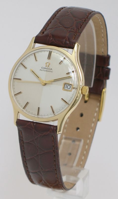 fig 2. SUPERB SOLID 9CT GOLD OMEGA AUTOMATIC QUICK SET DATE HARLEQUIN DIAL MENS WATCH
