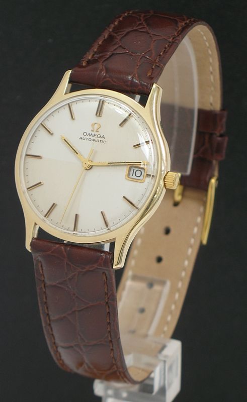 fig 5. SUPERB SOLID 9CT GOLD OMEGA AUTOMATIC QUICK SET DATE HARLEQUIN DIAL MENS WATCH