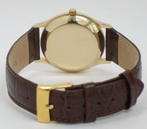 fig 7. SUPERB SOLID 9CT GOLD OMEGA AUTOMATIC QUICK SET DATE HARLEQUIN DIAL MENS WATCH