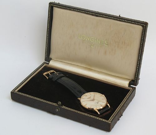 fig 5. COMPLETELY ORIGINAL 18CT 18K SOLID ROSE GOLD LONGINES FLAGSHIP 30L OVERSIZE MENS WATCH WITH ORIGINAL BOX