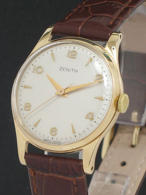 fig 1. WONDERFUL SOLID 9CT GOLD ZENITH CALIBRE 106-50 MENS WATCH C1952