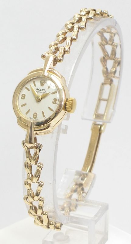 Beautiful Solid 9ct Gold Rolex Precision Ladies Cocktail Watch with Box and Papers C1958/59