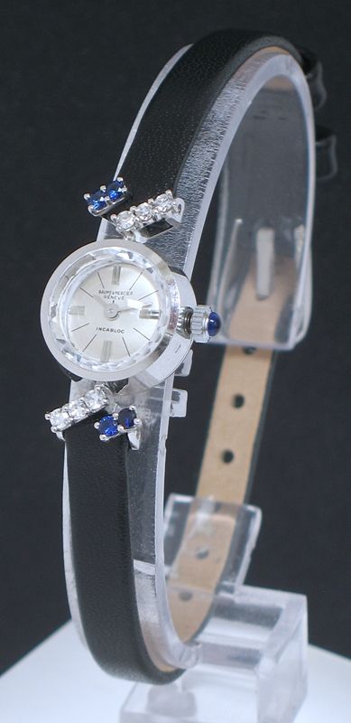 Lovely Solid 18ct White Gold Baume and Mercier Diamond and Sapphire Ladies Vintage Cocktail Watch
