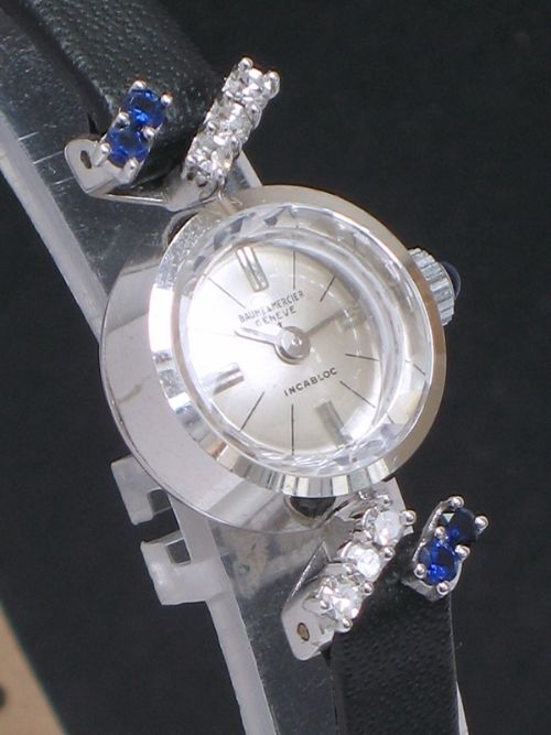 fig 3. LOVELY SOLID 18CT WHITE GOLD BAUME AND MERCIER DIAMOND AND SAPPHIRE LADIES VINTAGE COCKTAIL WATCH
