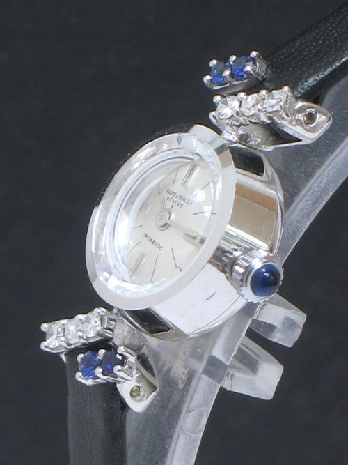 fig 4. LOVELY SOLID 18CT WHITE GOLD BAUME AND MERCIER DIAMOND AND SAPPHIRE LADIES VINTAGE COCKTAIL WATCH