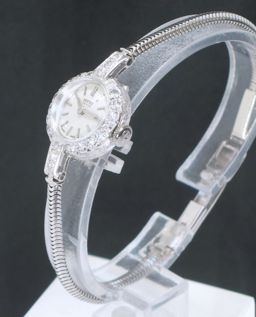fig 1. CLASSIC VERTEX REVUE PLATINUM AND DIAMONDS LADIES COCKTAIL WATCH C1950